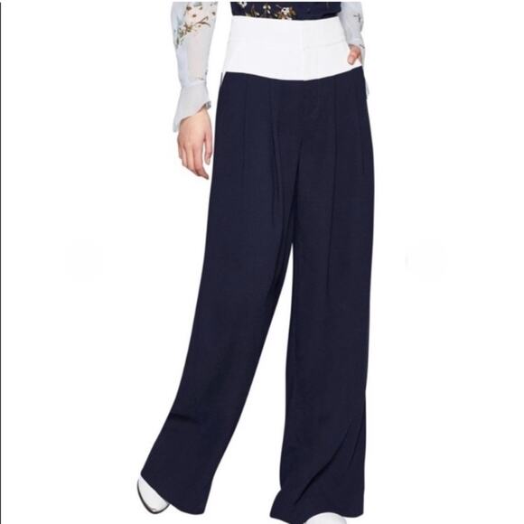 JOIE Analina Trouser Pants Navy & White High Waisted Business Wide Leg NWT SZ 4 - Picture 1 of 13